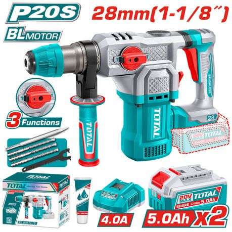 Total tools - Cordless Rotary Hammer 4.5J with 2 x 5Ah Batteries & Charger - Total tools - Cordle...