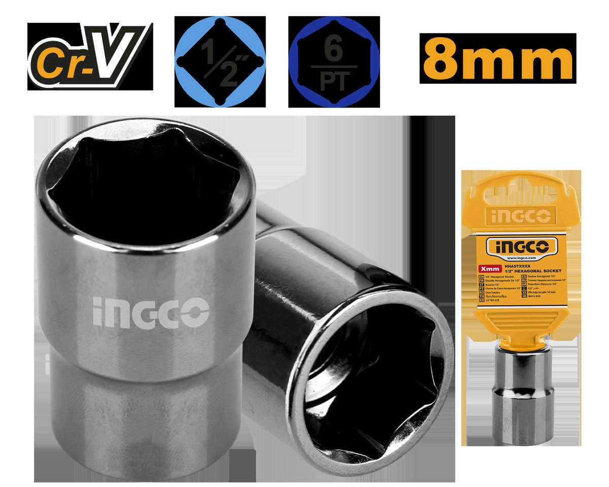 Ingco - HEX Socket - 1/2DR - 6PT - 8mm - Ingco - HEX Socket - 1/2DR - 6PT - 8mm