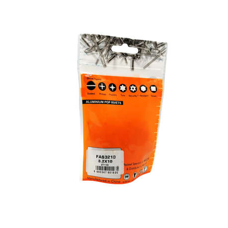 Fascor - 100Pcs Blind Aluminium Pop Rivets - 3.2x10mm - Fascor - 100Pcs Blind Aluminium Pop Rivet...