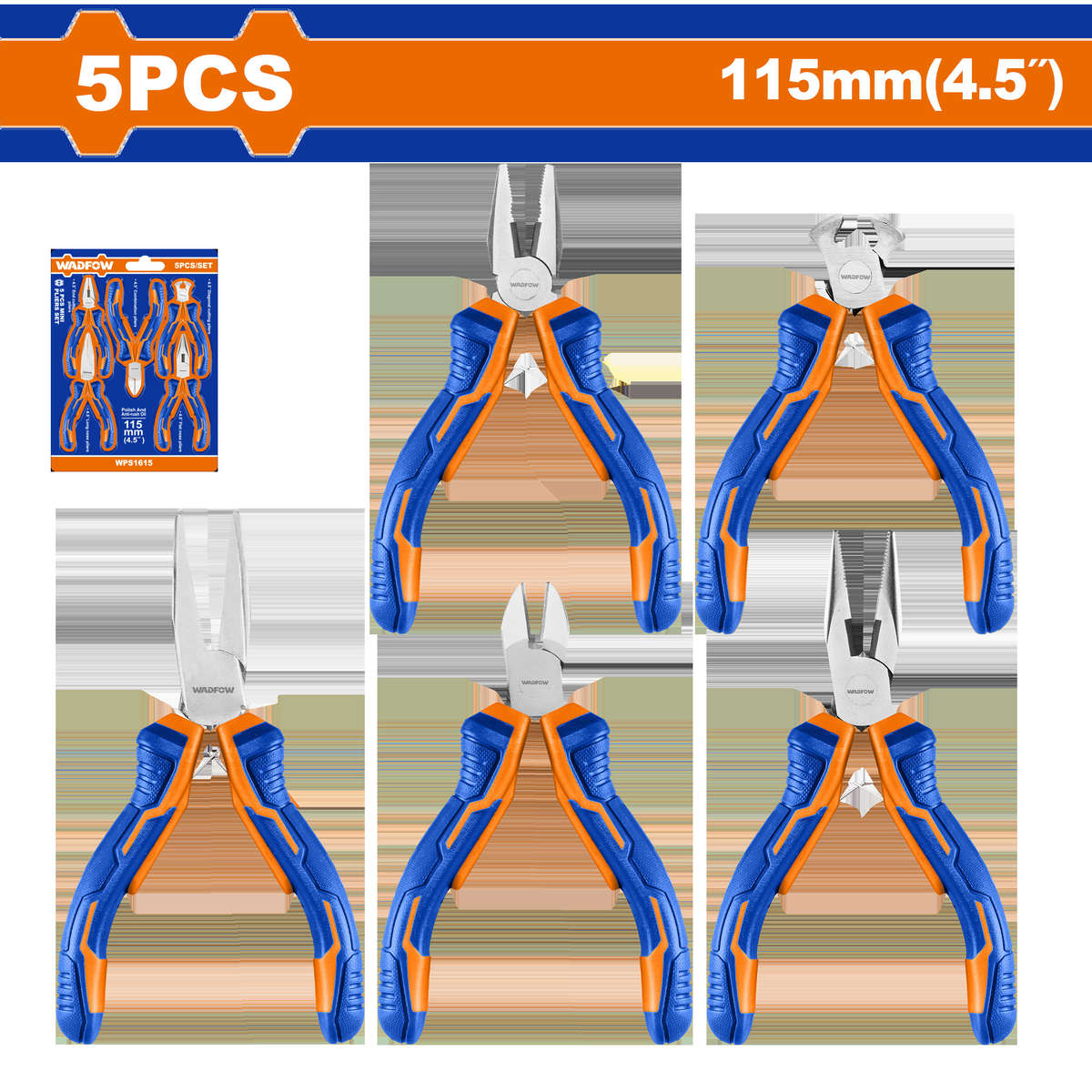 Wadfow - 5Pce Asstd Mini Plier Set - 115mm (4.5") - Wadfow - 5Pce Asstd Mini Plier Set - 115mm (4...