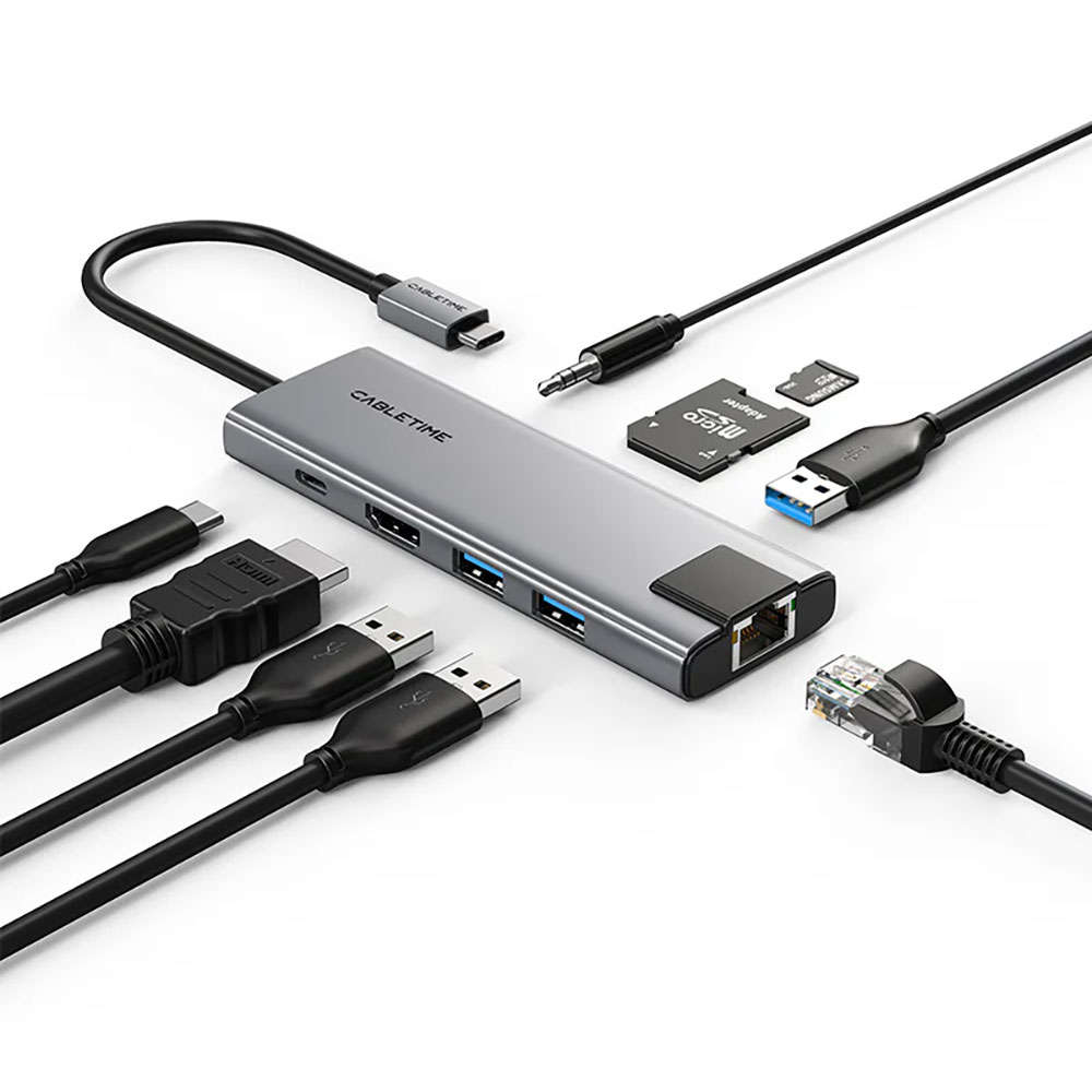 Cabletime - 9-in-1 USB-C Hub with 4K HDMI Charging Ethernet Audio Jack - Cabletime - 9-in-1 USB-C...