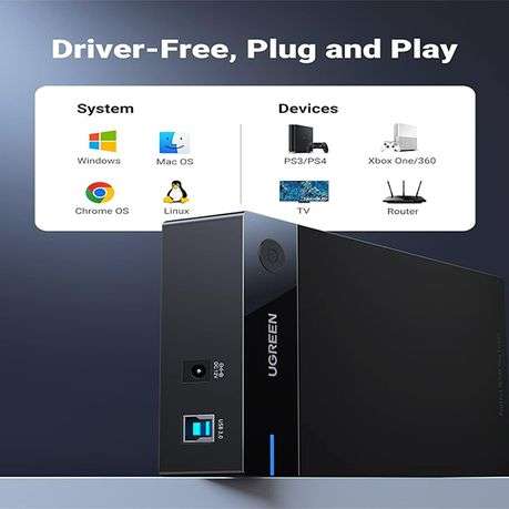 Ugreen - 3.5" SATA Hard Drive USB 3.0 Enclosure 5Gbps  Black - Ugreen - 3.5" SATA Hard Drive U...
