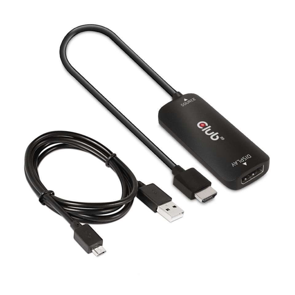 CLUB3D - HDMI + Micro USB to DisplayPort \ Active Adapter - CLUB3D - HDMI + Micro USB to DisplayP...