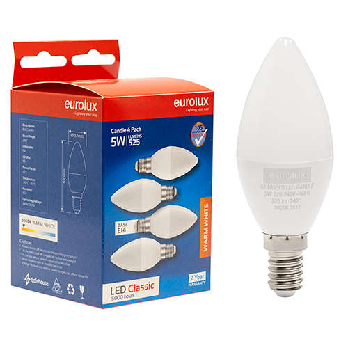 Eurolux - 5W LED Candle E27 - 4 pack - Eurolux - 5W LED Candle E27 - 4 pack