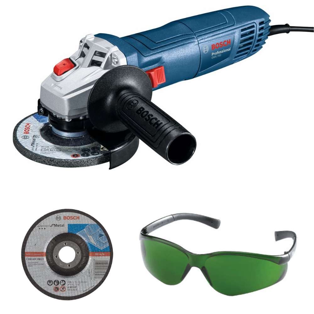 Bosch - Angle Grinder GWS 700 + 5x Cutting Discs & Safety Eyewear, Green - Bosch - Angle Grinder ...