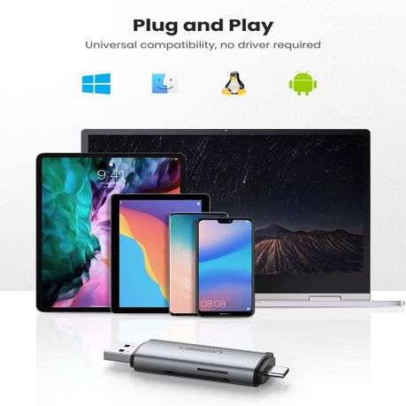 Ugreen - CM185-50706 2-in-1 OTG Card Reader | Type-C | USB-A - Silver - Ugreen - CM185-50706 2-in...