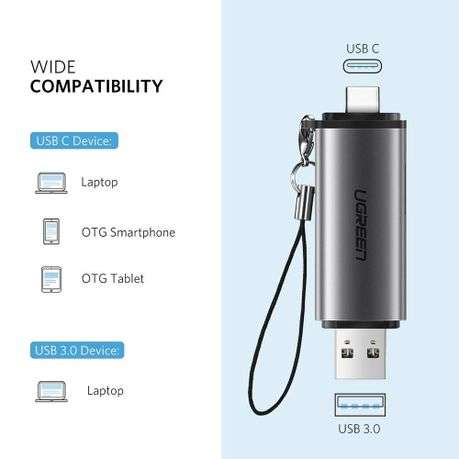 Ugreen - CM185-50706 2-in-1 OTG Card Reader | Type-C | USB-A - Silver - Ugreen - CM185-50706 2-in...