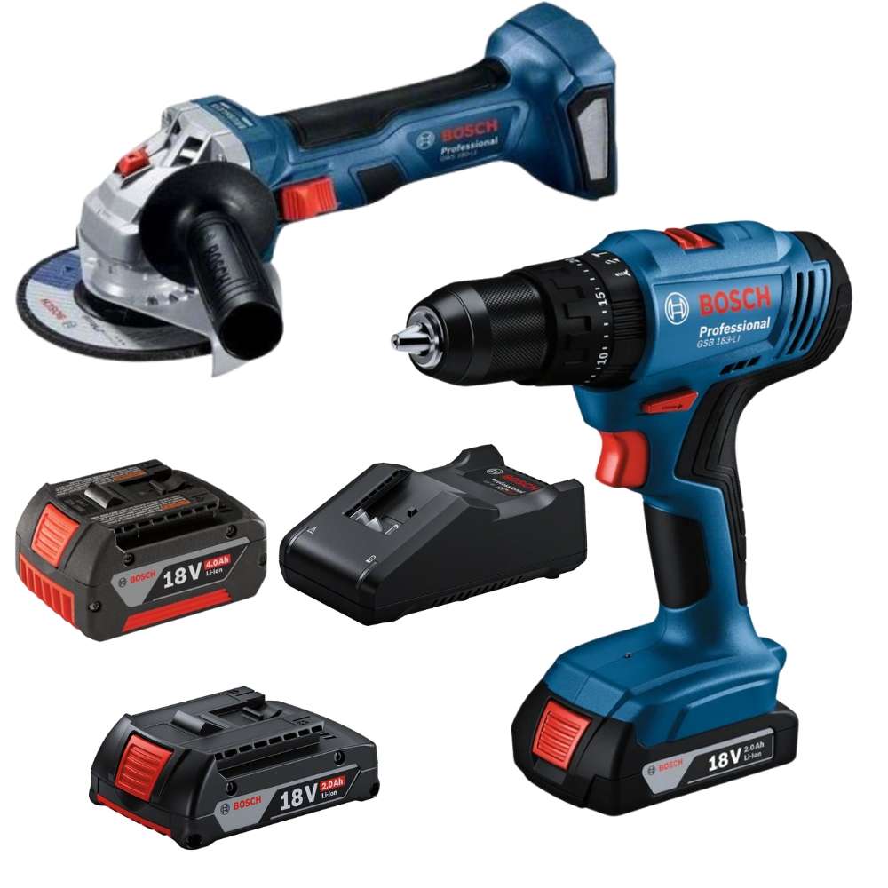 Bosch - GSB 183-LI Cordless Drill and GWS 180-LI Angle Grinder Combo - Bosch - GSB 183-LI Cordles...