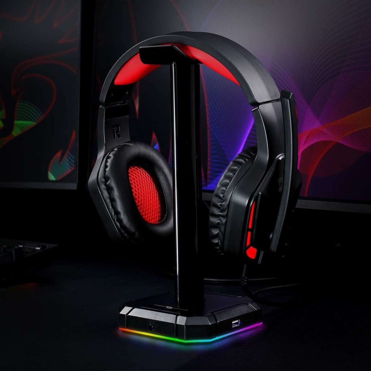 Redragon - Scepter PRO Quad USB2.0 RGB Headset Stand - Redragon - Scepter PRO Quad USB2.0 RGB Hea...