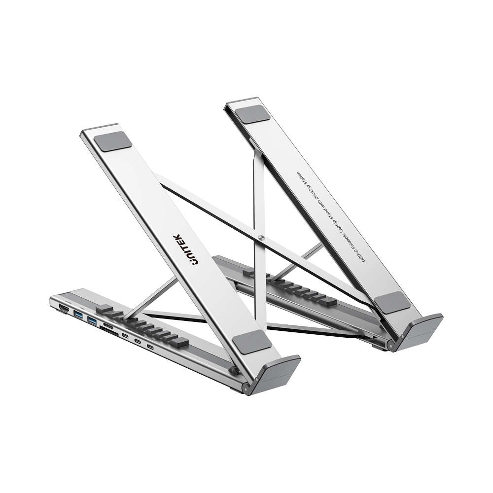 Unitek - USB-C Foldable Laptop Stand 7IN1 Replicator 100W Power Delivery - Unitek - USB-C Foldabl...