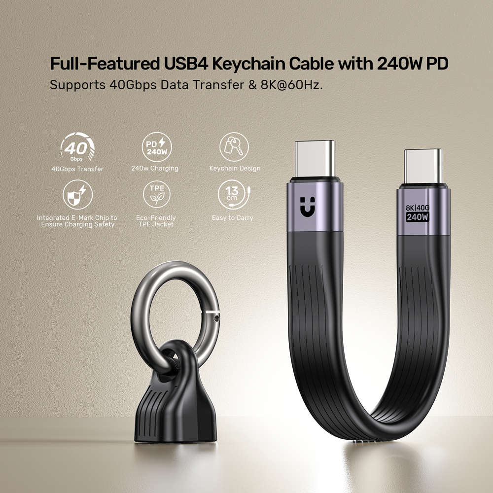 Unitek - C14179A 13cm Usb4.0 USB Type-C Keychain Cable - 240W Pd, 40Gbps, 8K @60Hz - Unitek - C14...