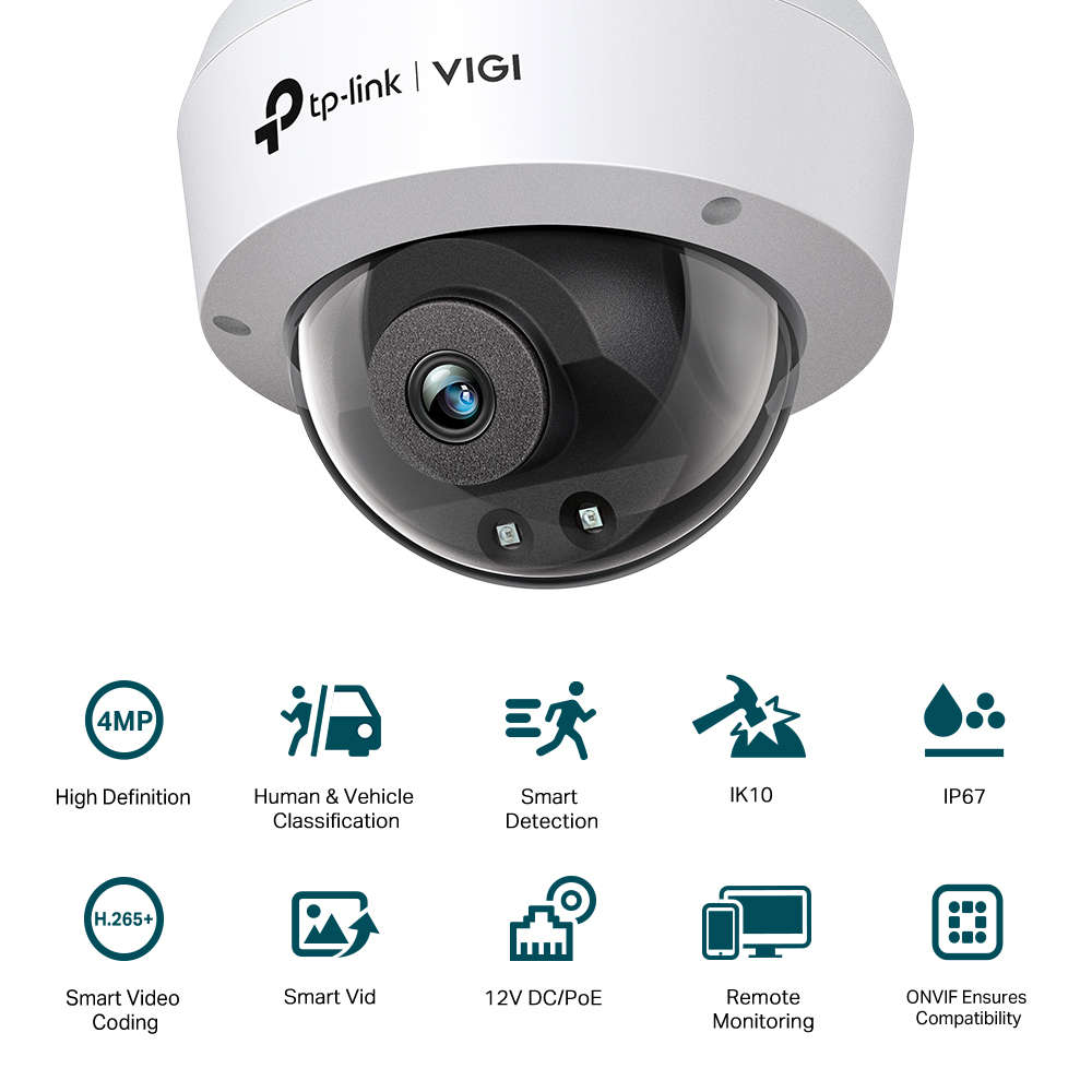 Tp-Link - Vigi C240I (2.8mm) 4MP IR Dome Network Camera, Smart Detection - Tp-Link - Vigi C240I (...