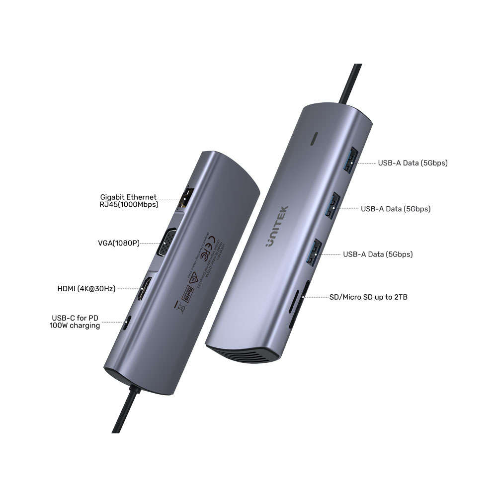 Unitek - 9-in-1 USB-C Hub with Dual Display, Dual Card Reader and 100W PD - Unitek - 9-in-1 USB-C...