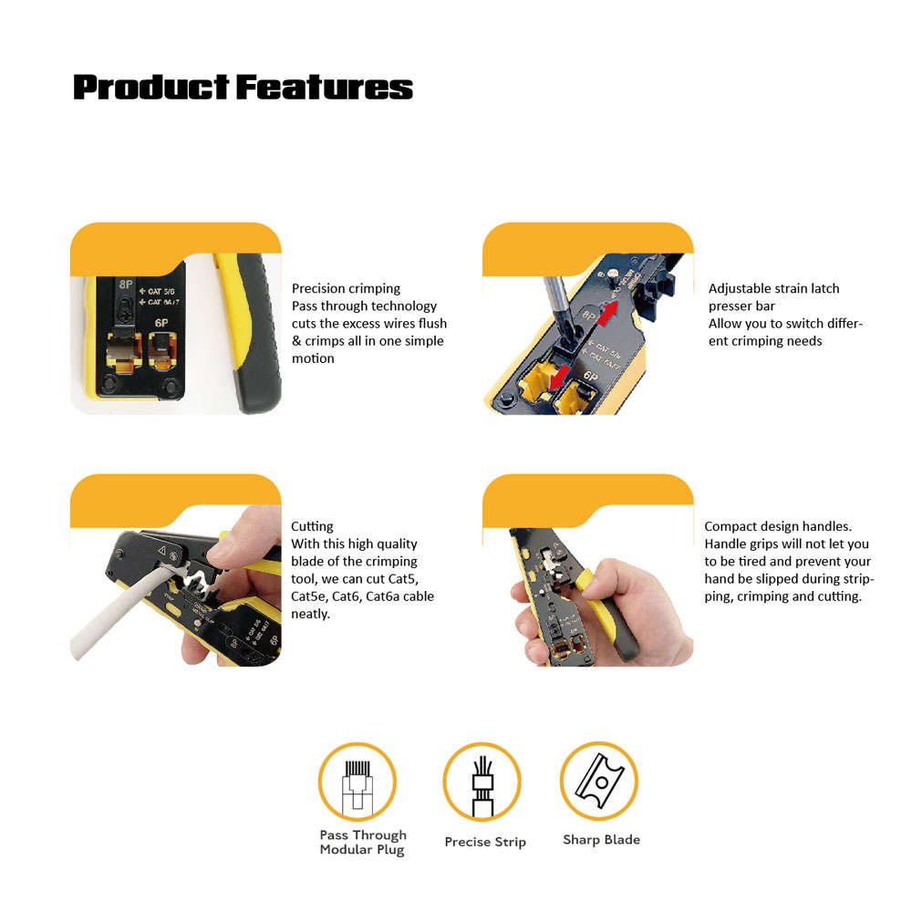 Sprotek - 3 In 1,Crimping Tool Cat5,6,7 Pass Through - Sprotek - 3 In 1,Crimping Tool Cat5,6,7 Pa...