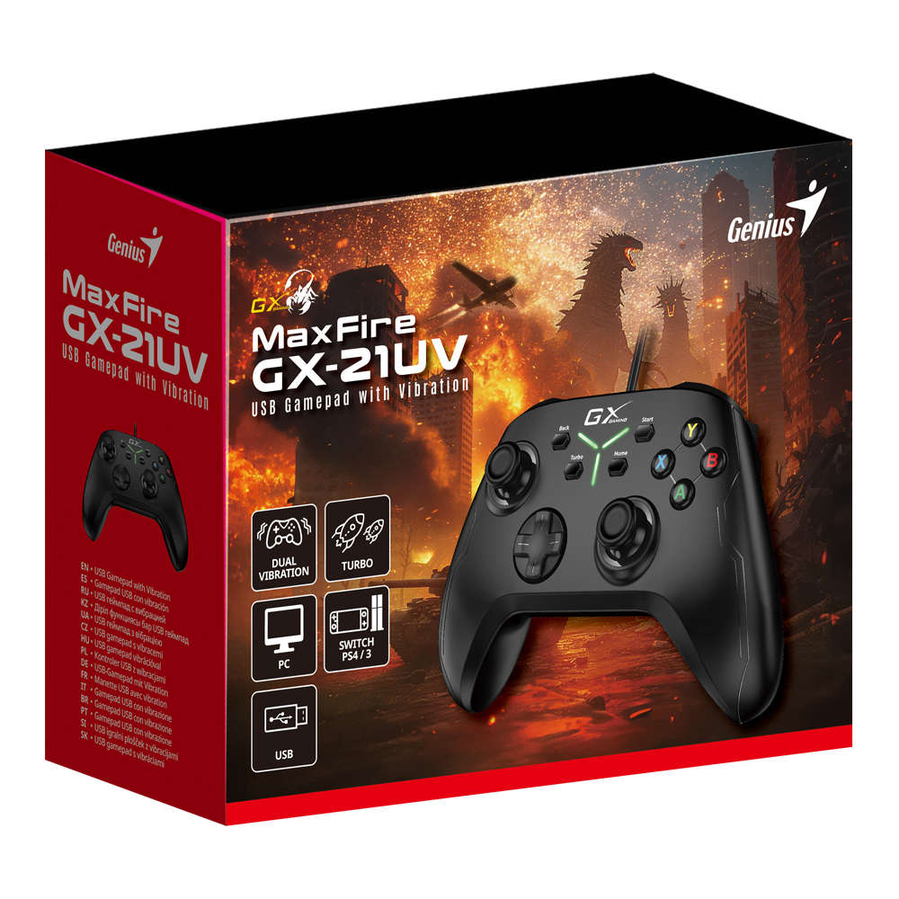 Genius - Maxfire Gx-21Uv 1.8M USB Wired Gamepad With Dual Vibration - Genius - Maxfire Gx-21Uv 1....