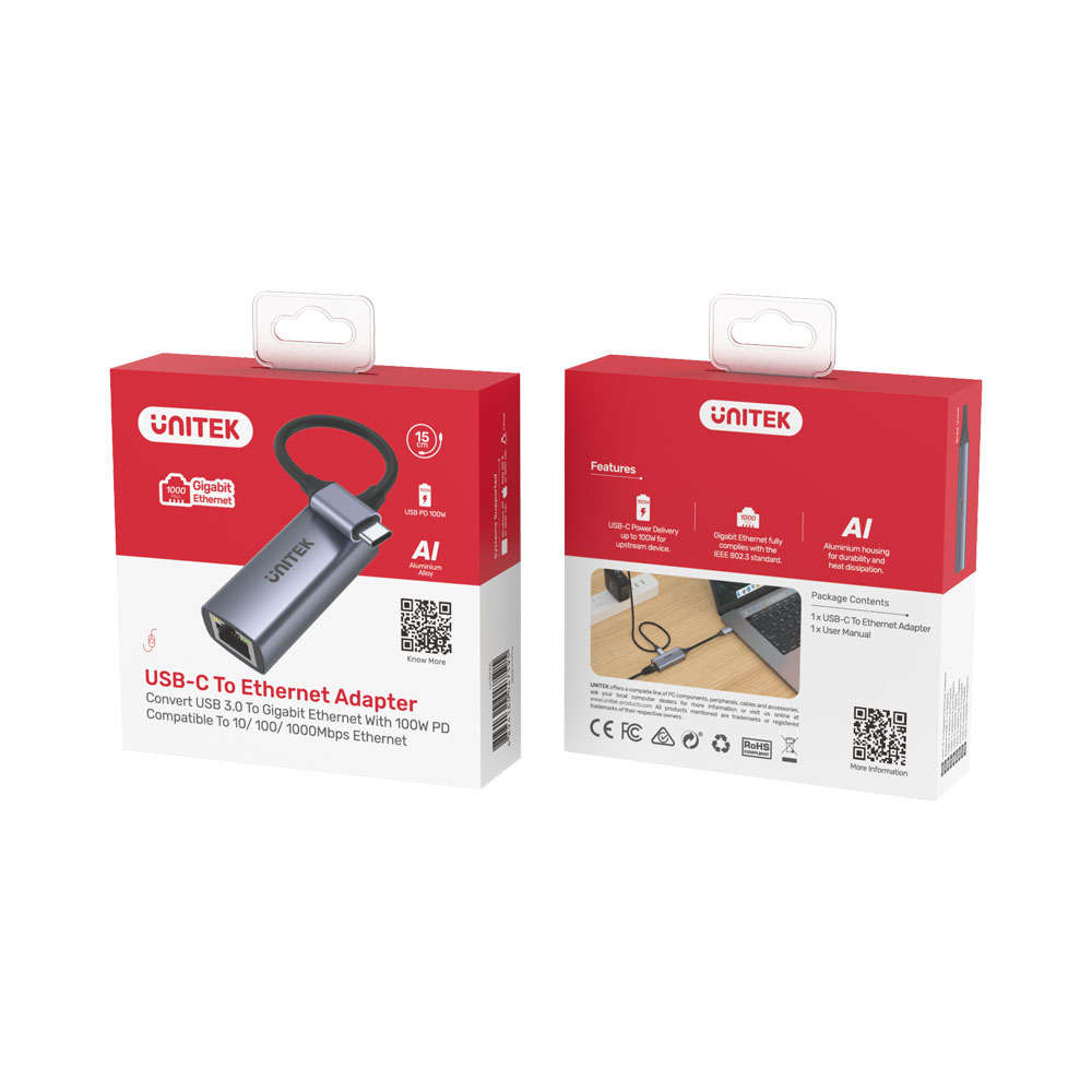Unitek - Usb3.2 To Type-Cm To Ethernet Ada(U1323A). - Unitek - Usb3.2 To Type-Cm To Ethernet Ada(...
