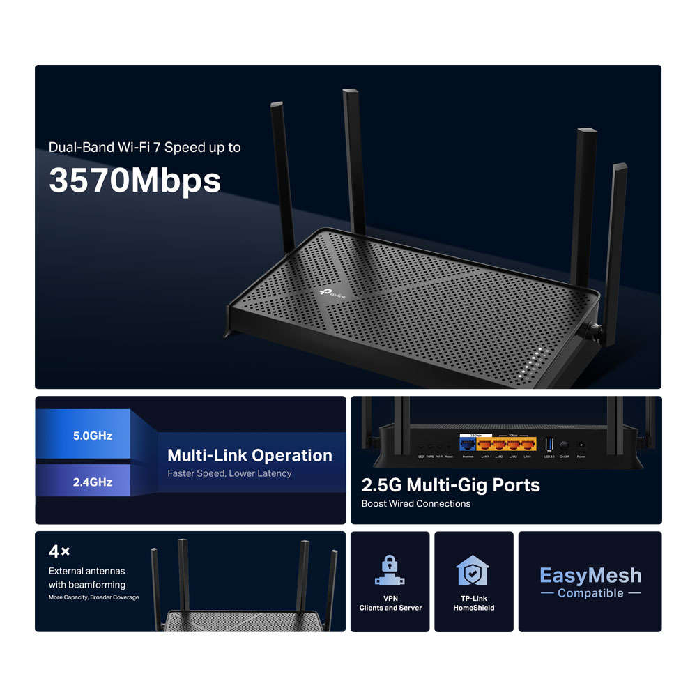 Tp-Link - TP Link BE3600 Dual-Band Wi-Fi 7 Router Archer BE230 - Tp-Link - TP Link BE3600 Dual-Ba...