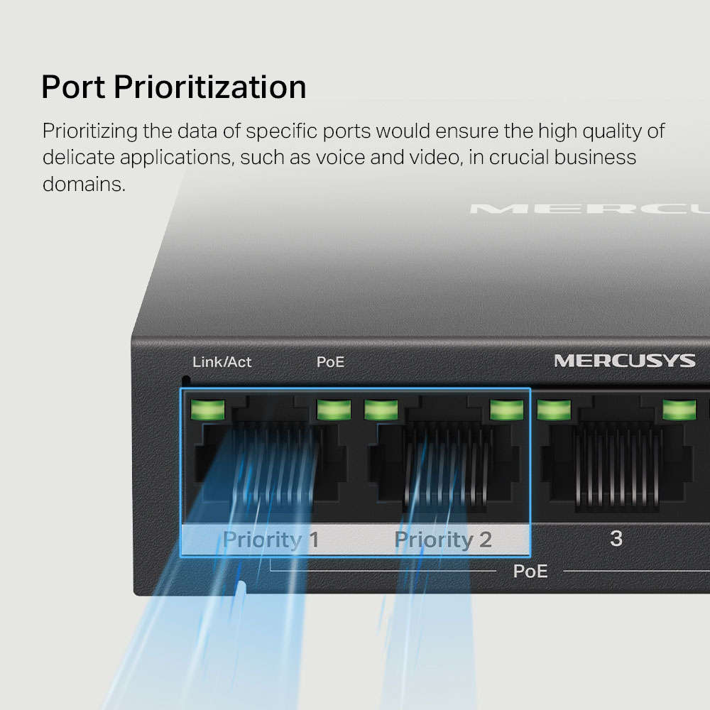 Mercusys - Tp-Link - Mercusys MS105GP 5-Port Gigabit Desktop Switch with 4-Port PoE+ - Mercusys -...