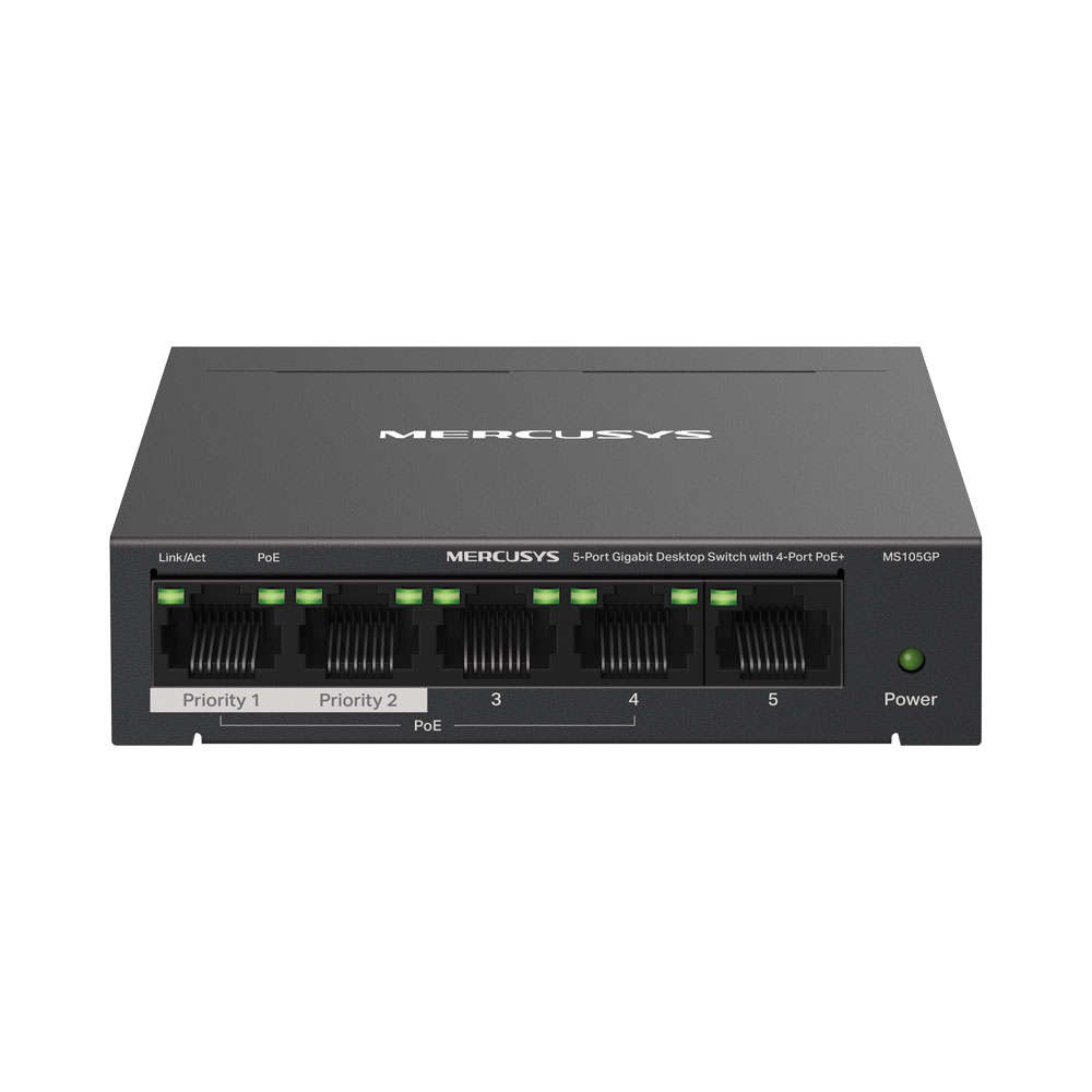 Mercusys - Tp-Link - Mercusys MS105GP 5-Port Gigabit Desktop Switch with 4-Port PoE+ - Mercusys -...