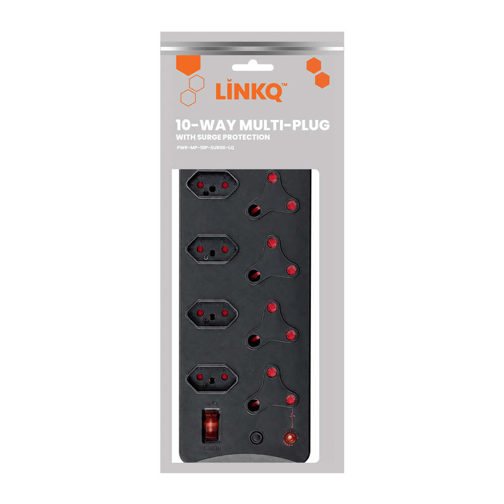 LinkQnet - 10-Port Multiplug With Surge Protection And 3M Cable - Black - LinkQnet - 10-Port Mult...