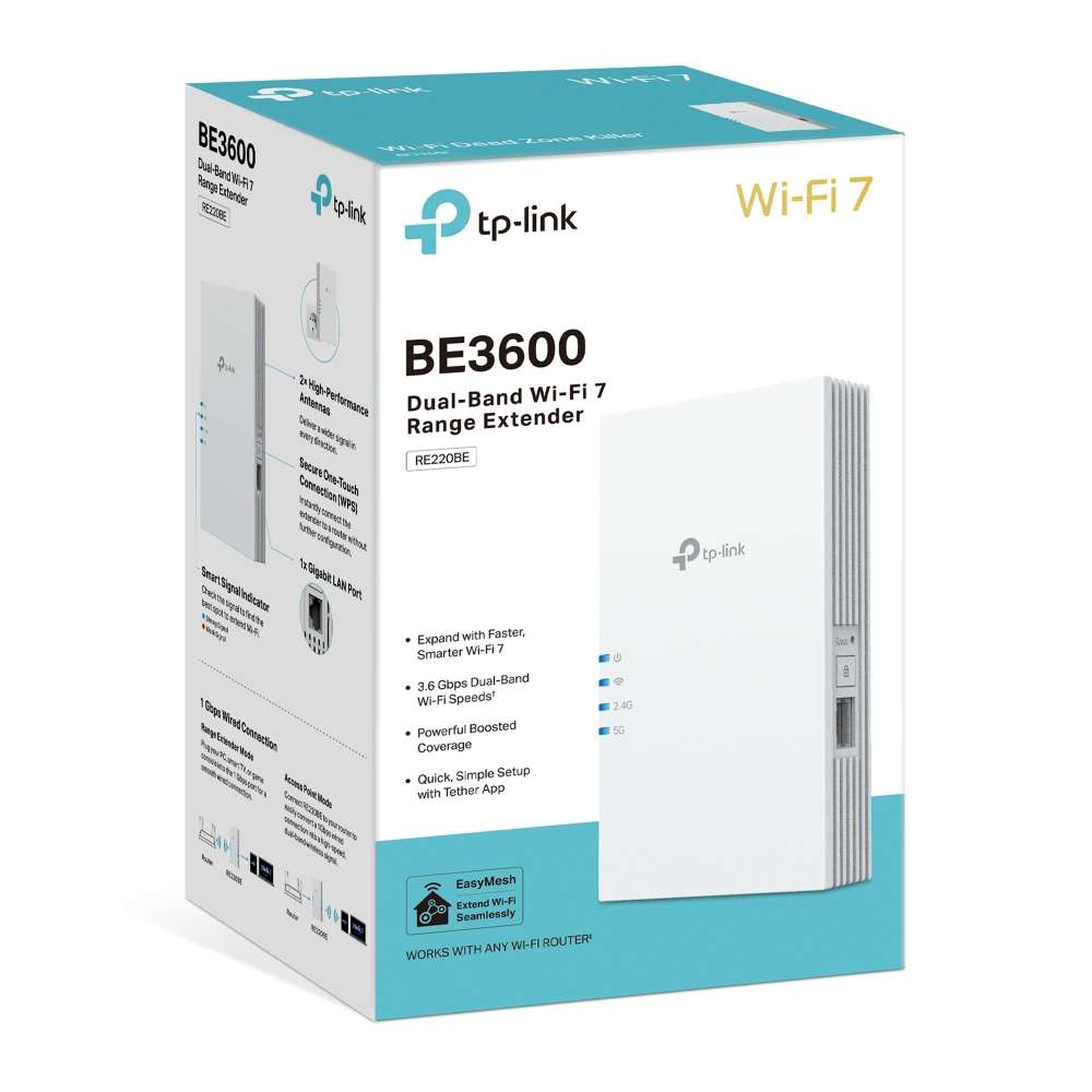 Tp-Link - Re220Be Be3600 Dual-Band Wi-Fi 7 Range Extender - Easymesh Compatible - Tp-Link - Re220...