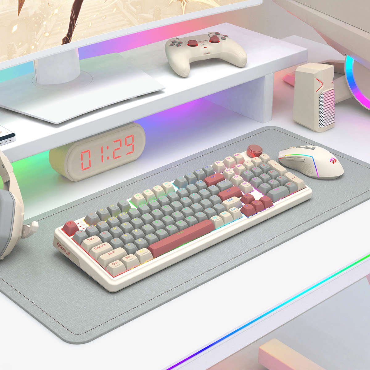 Redragon - Eisa 100 Retro RGB Wireless Mechanical Keyboard - Cream/Grey - Redragon - Eisa 100 Ret...