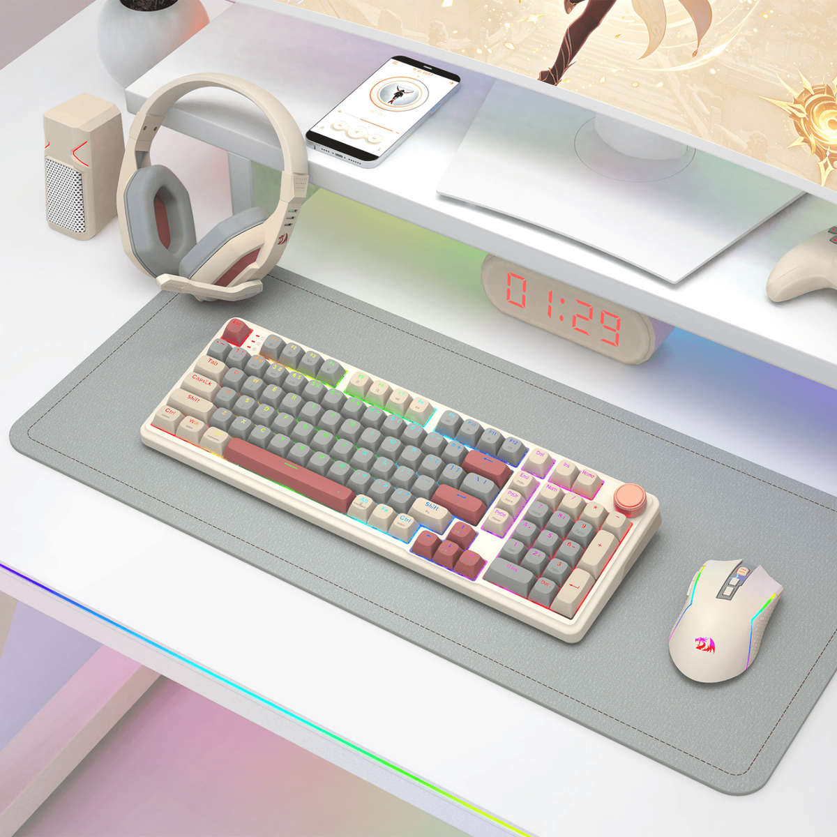 Redragon - Eisa 100 Retro RGB Wireless Mechanical Keyboard - Cream/Grey - Redragon - Eisa 100 Ret...
