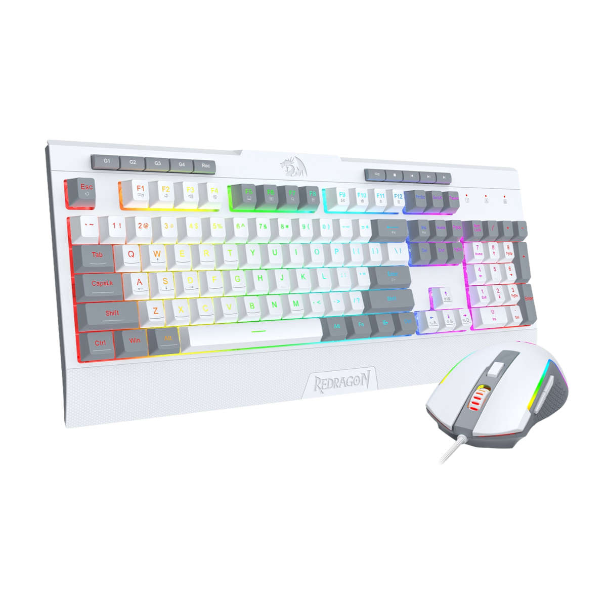 Redragon - S151 Wired RGB Gaming Keyboard and Mouse Combo - White and Grey - Redragon - S151 Wire...