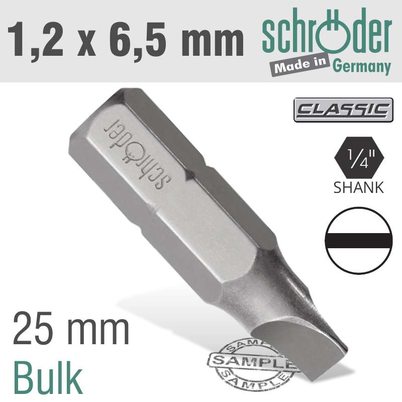 SCHRODER - Slotted Bit 1.2X6.5 25mm Bulk - SCHRODER - Slotted Bit 1.2X6.5 25mm Bulk