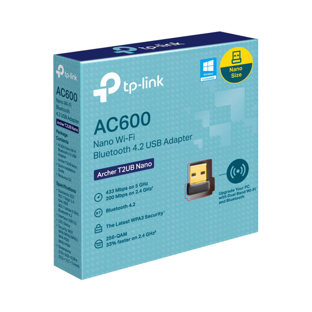Tp-Link - Archer T2UB Nano AC600 Wi-Fi Bluetooth 4.2 USB Adapter, Dual Band - Tp-Link - Archer T2...