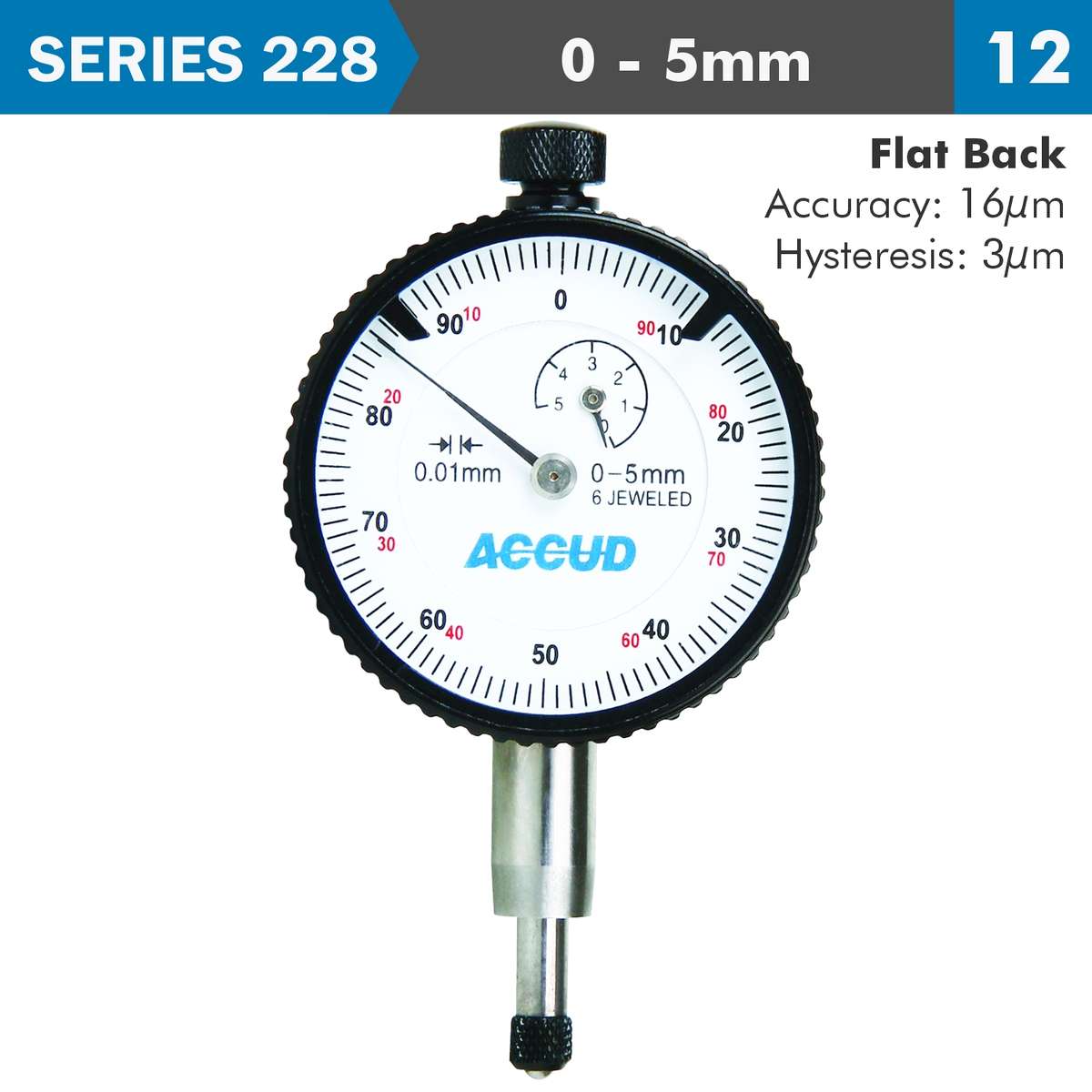 ACCUD - Shockproof Dial Indicator Flat Back 5mm - ACCUD - Shockproof Dial Indicator Flat Back 5mm