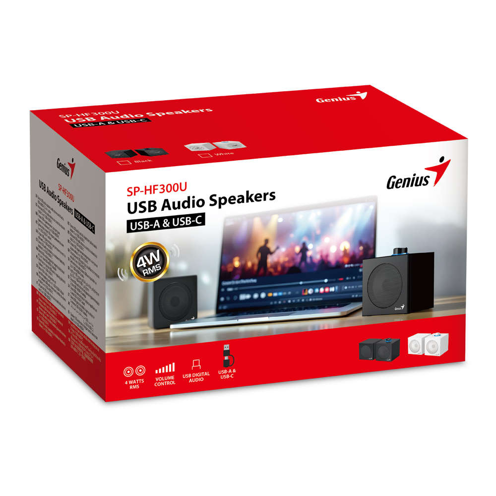Genius - Sp-Hf300U 4W USB Stereo Speakers With Dual USB Type-A/Type-C Connector - Black - Genius ...
