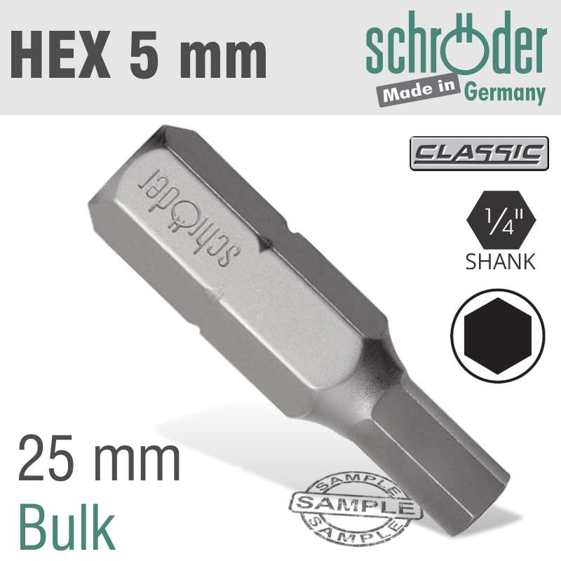 SCHRODER - Hex/Allen Insert Bit 5mm Bulk - SCHRODER - Hex/Allen Insert Bit 5mm Bulk
