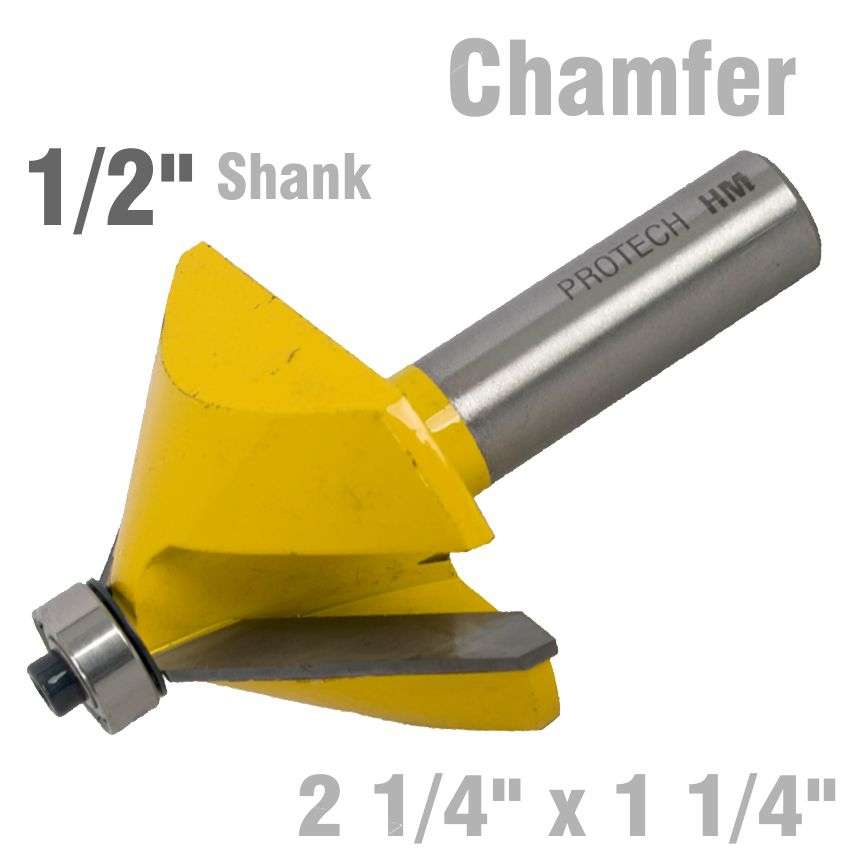Pro-Tech - Chamfer Bit 2 1/4' X 1 1/4' 1/2' Shank - Pro-Tech - Chamfer Bit 2 1/4' X 1 1/4' 1/2' S...