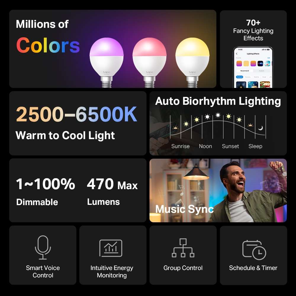 Tp-Link - Tapo L430P Smart Wi-Fi P45/E14 Multicoloured Light Bulb - Tp-Link - Tapo L430P Smart Wi...