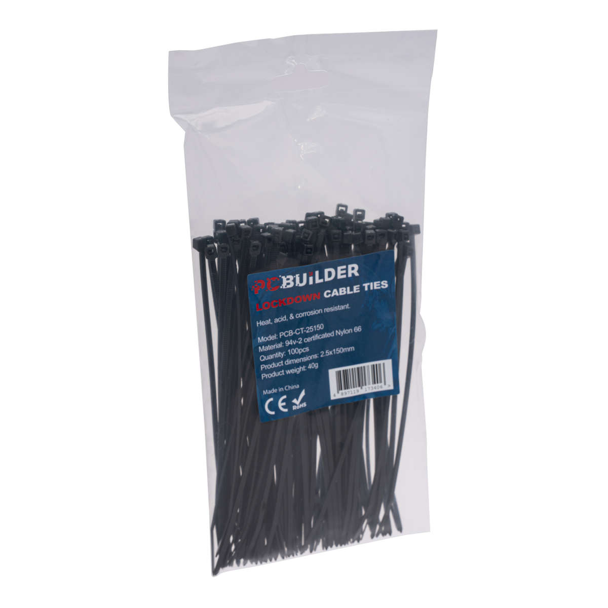 PCBuilder - Lockdown 150mm Cable Ties (100 pcs) - Black - PCBuilder - Lockdown 150mm Cable Ties (...