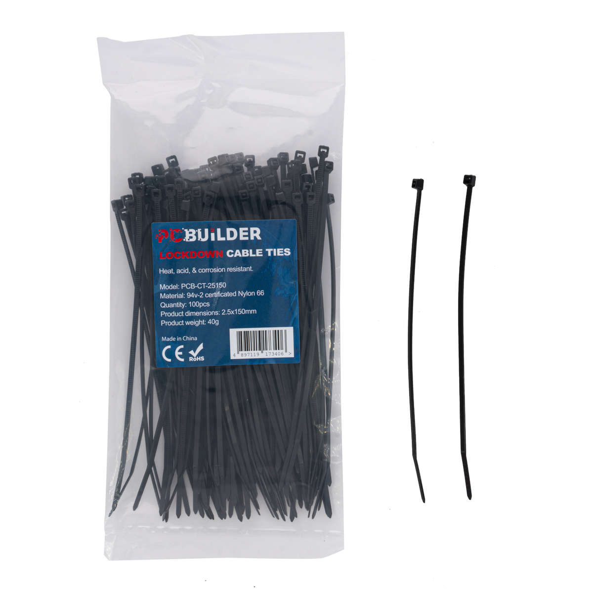 PCBuilder - Lockdown 150mm Cable Ties (100 pcs) - Black - PCBuilder - Lockdown 150mm Cable Ties (...