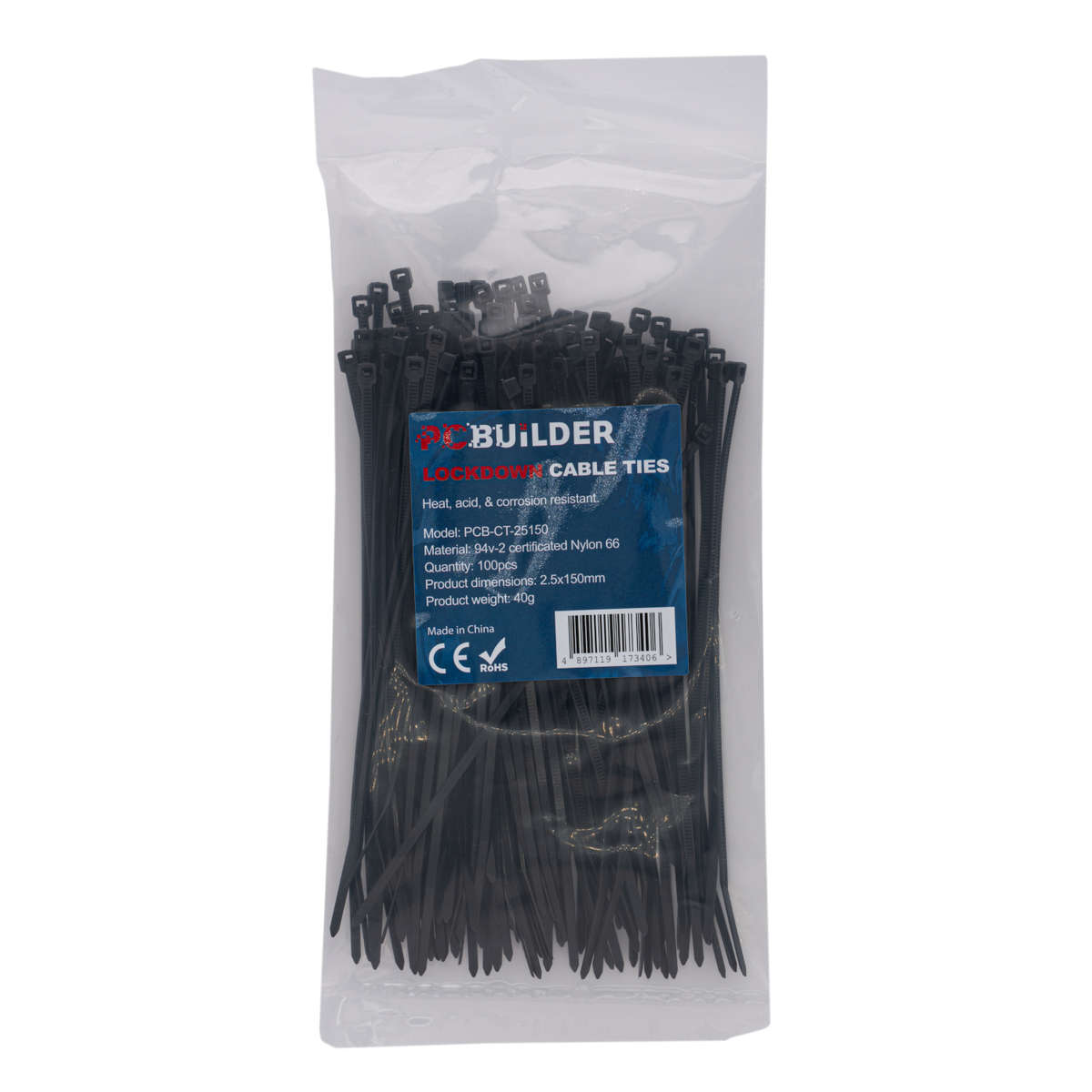 PCBuilder - Lockdown 150mm Cable Ties (100 pcs) - Black - PCBuilder - Lockdown 150mm Cable Ties (...