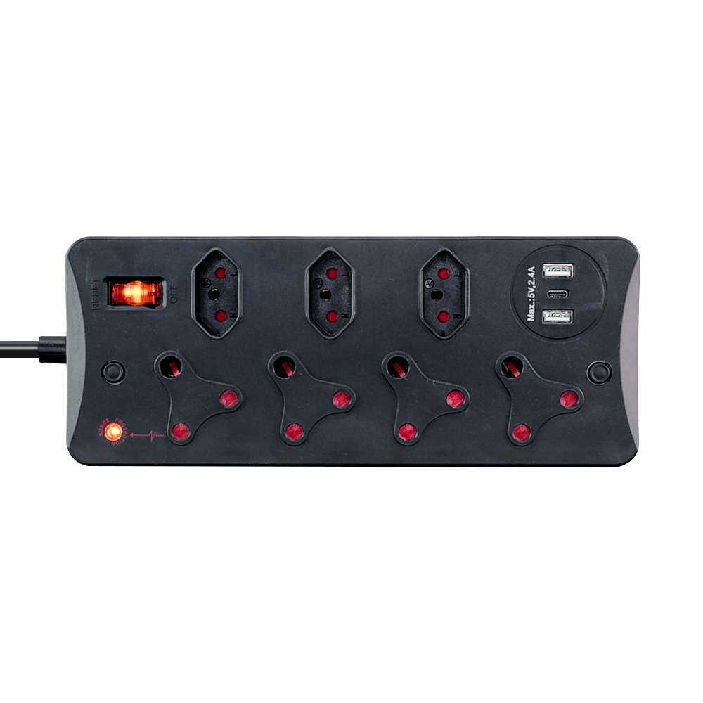 LinkQnet - 7-Port Multiplug With Surge Protection And USB Charging - Black - LinkQnet - 7-Port Mu...