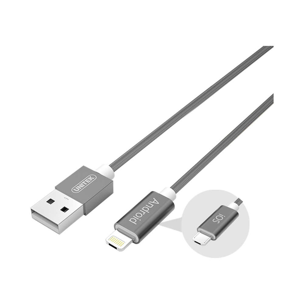 Unitek - 1.5m 2 in 1 Micro & Lightning Cable - Grey - Unitek - 1.5m 2 in 1 Micro & Lightning Cabl...