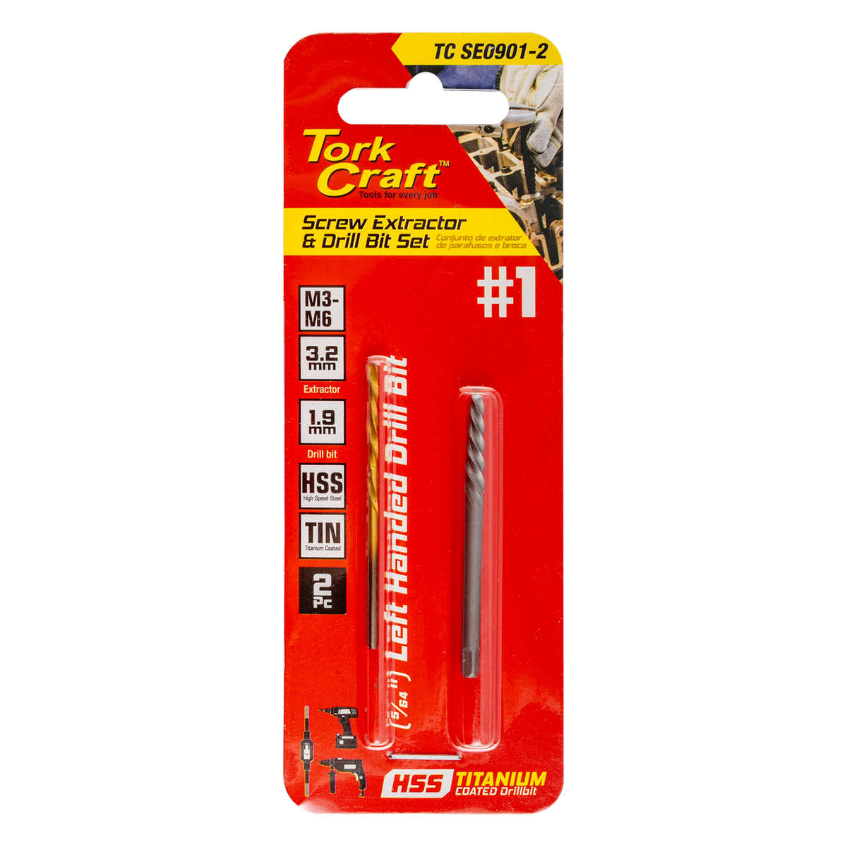 Tork Craft - Screw Extractor Set 2Pc No.1 With Left Hand Drill Bit - Tork Craft - Screw Extractor...