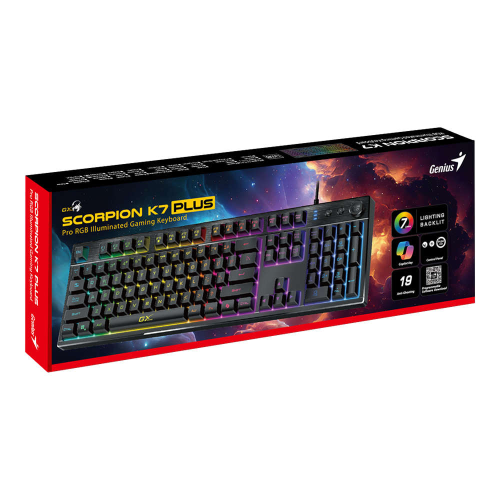 Genius - Scorpion K7 Plus 1.8M USB RGB Illuminated Gaming Keyboard With Control Knob - Genius - S...