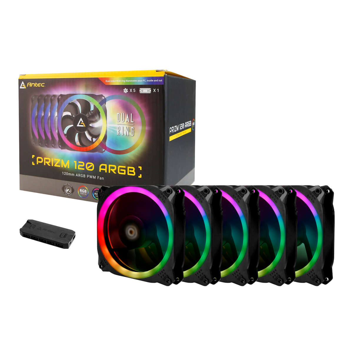 Antec - Prizm 120 ARGB Case Fan 5 Pack + Controller - Black - Antec - Prizm 120 ARGB Case Fan 5 P...