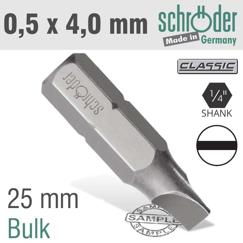 SCHRODER - Slotted Bit 0.5X4.0 25mm Bulk - SCHRODER - Slotted Bit 0.5X4.0 25mm Bulk