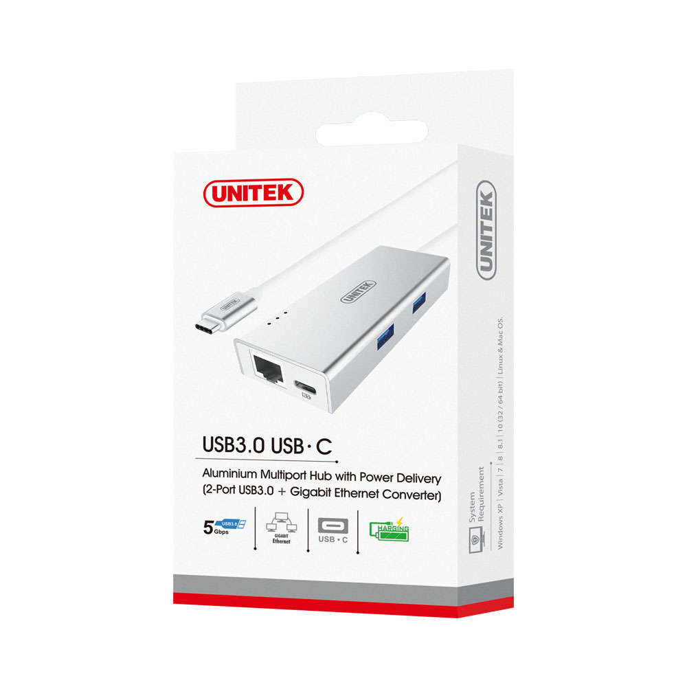 Unitek - USB 3 Type-C 2-Port USB 3.0 GB LAN - Unitek - USB 3 Type-C 2-Port USB 3.0 GB LAN