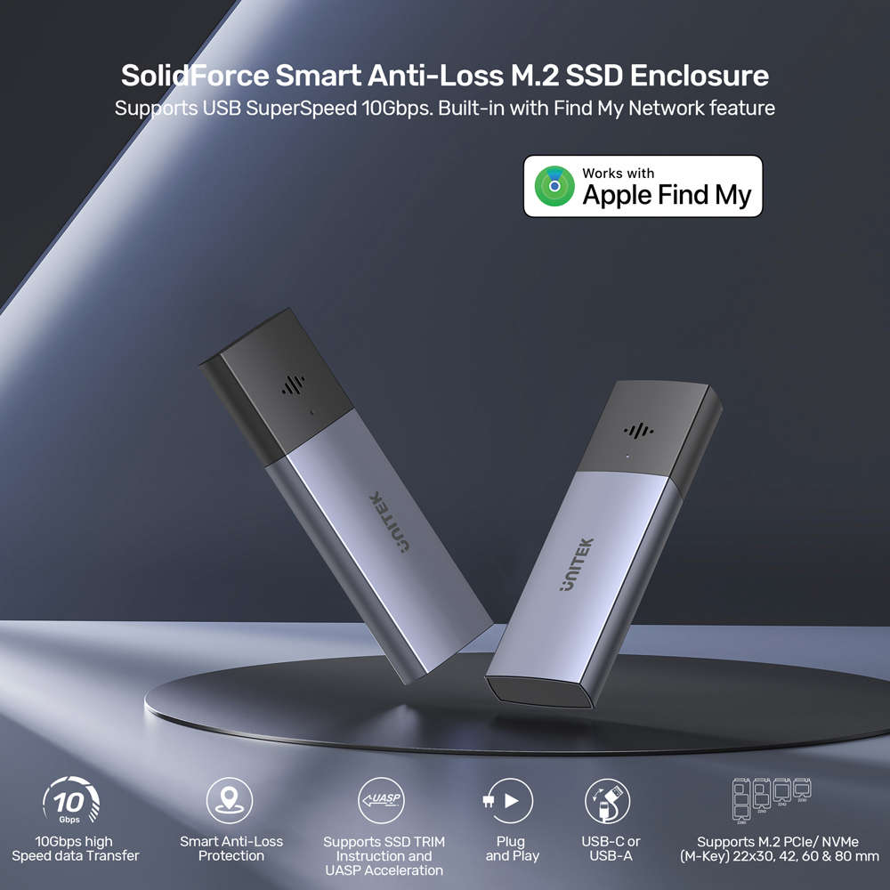 Unitek - S1251Agy Solidforce Anti-Loss Usb3.2 Gen2 Type-C 10Gbps M.2 NVMe SSD Enclosure With Appl...