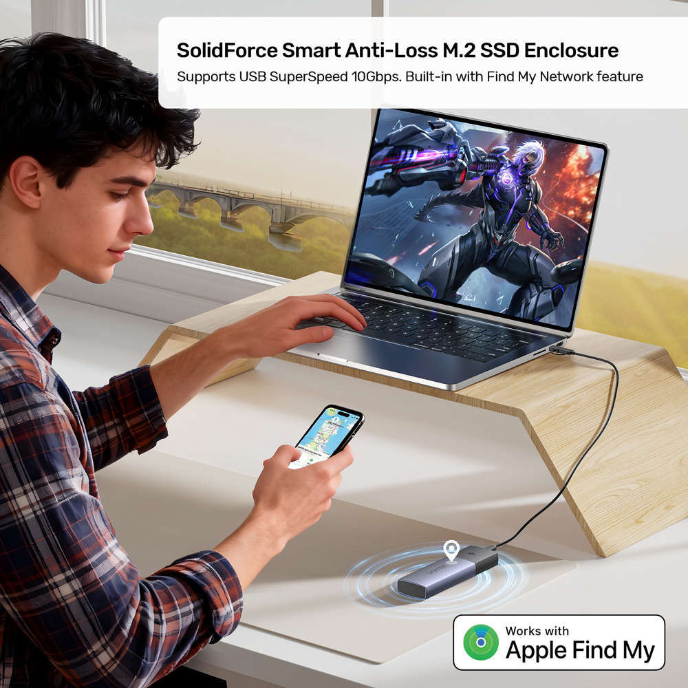 Unitek - S1251Agy Solidforce Anti-Loss Usb3.2 Gen2 Type-C 10Gbps M.2 NVMe SSD Enclosure With Appl...