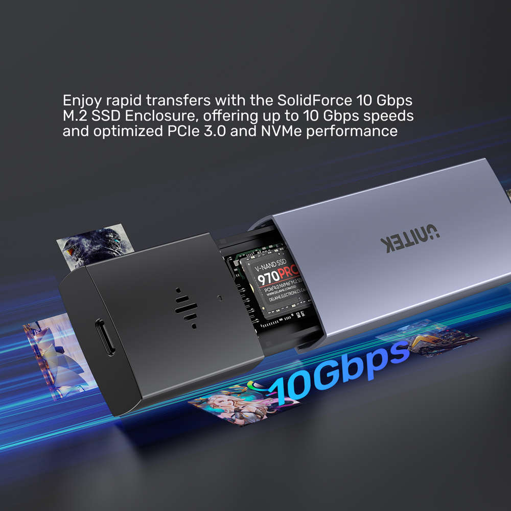 Unitek - S1251Agy Solidforce Anti-Loss Usb3.2 Gen2 Type-C 10Gbps M.2 NVMe SSD Enclosure With Appl...