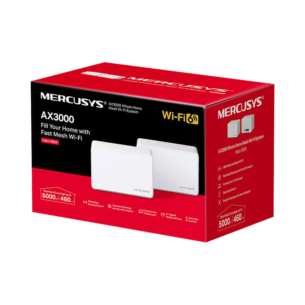 Tp-Link - Mercusys - Halo H80X(2-Pack) AX3000 WiFi 6 Mesh System - Tp-Link - Mercusys - Halo H80X...
