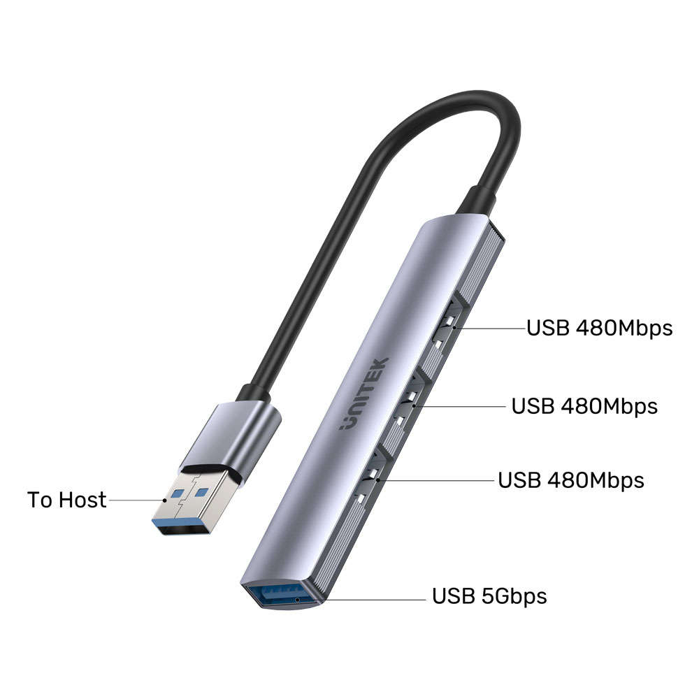 Unitek - 4-in-1 USB-A High Speed Multiport USB Hub up to 5 Gbps - Unitek - 4-in-1 USB-A High Spee...
